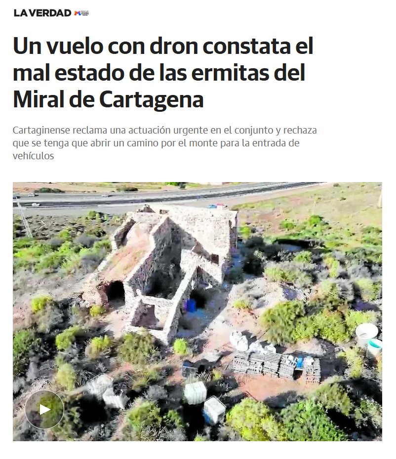 Huermur (@huermur) on Twitter photo Los compañeros <a href="/DespiertaCT/">Despierta CT Cartaginense!</a> denuncian el mal estado de las ermitas del Miral de Cartagena. Estos singulares elementos del patrimonio cartagenero cuyos orígenes se remontan al siglo XV se caen a pedazos ante la desidia de las administraciones
Vídeo de dron en <a href="/laverdad_es/">laverdad_es</a> 🗞️👇 Los compañeros <a href="/DespiertaCT/">Despierta CT Cartaginense!</a> denuncian el mal estado de las ermitas del Miral de Cartagena. Estos singulares elementos del patrimonio cartagenero cuyos orígenes se remontan al siglo XV se caen a pedazos ante la desidia de las administraciones
Vídeo de dron en <a href="/laverdad_es/">laverdad_es</a> 🗞️👇