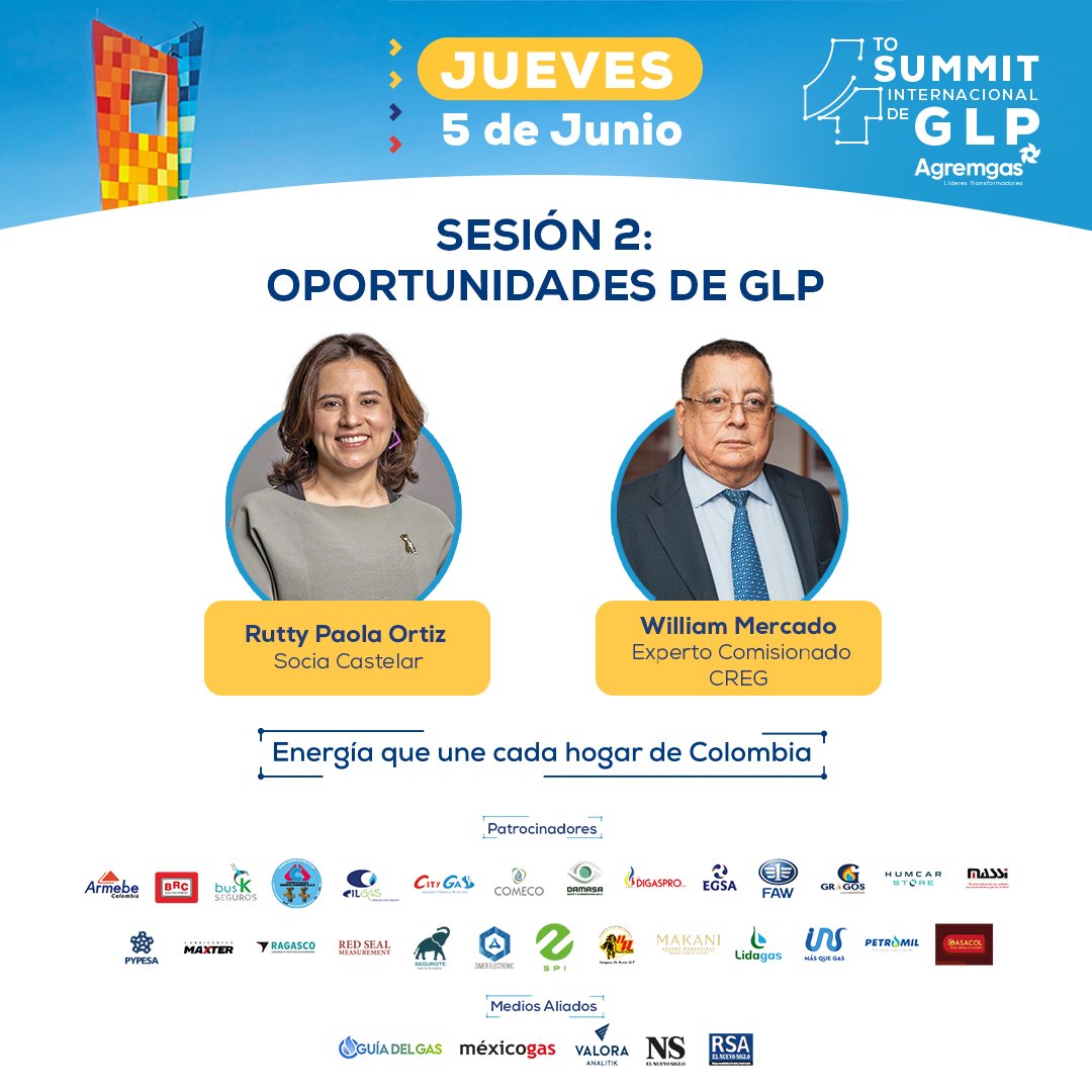 AgremgasG's tweet photo. 🔎 SESIÓN 2
👤 Rutty Paola Ortiz
👤 William Mercado
💬 ¡No te pierdas esta conversación sobre el futuro del GLP!
📅 5-6 junio | 📍 Barranquilla
📲 Agenda: https://t.co/HBFv3mAkzh
#GLP #SummitGLP #Energía https://t.co/uWSuh1Sfs5