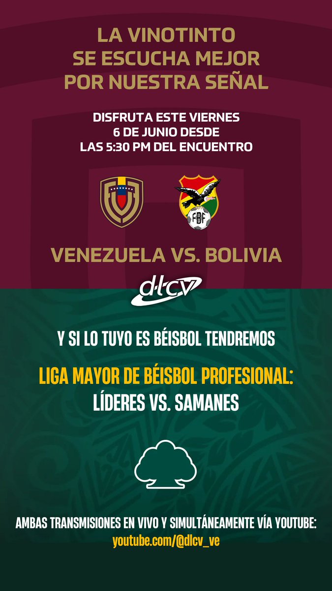 Mañana tenemos:

Doble tanda, doble emoción; doble transmisión ✌🏼

youtube.com/@dlcv_ve