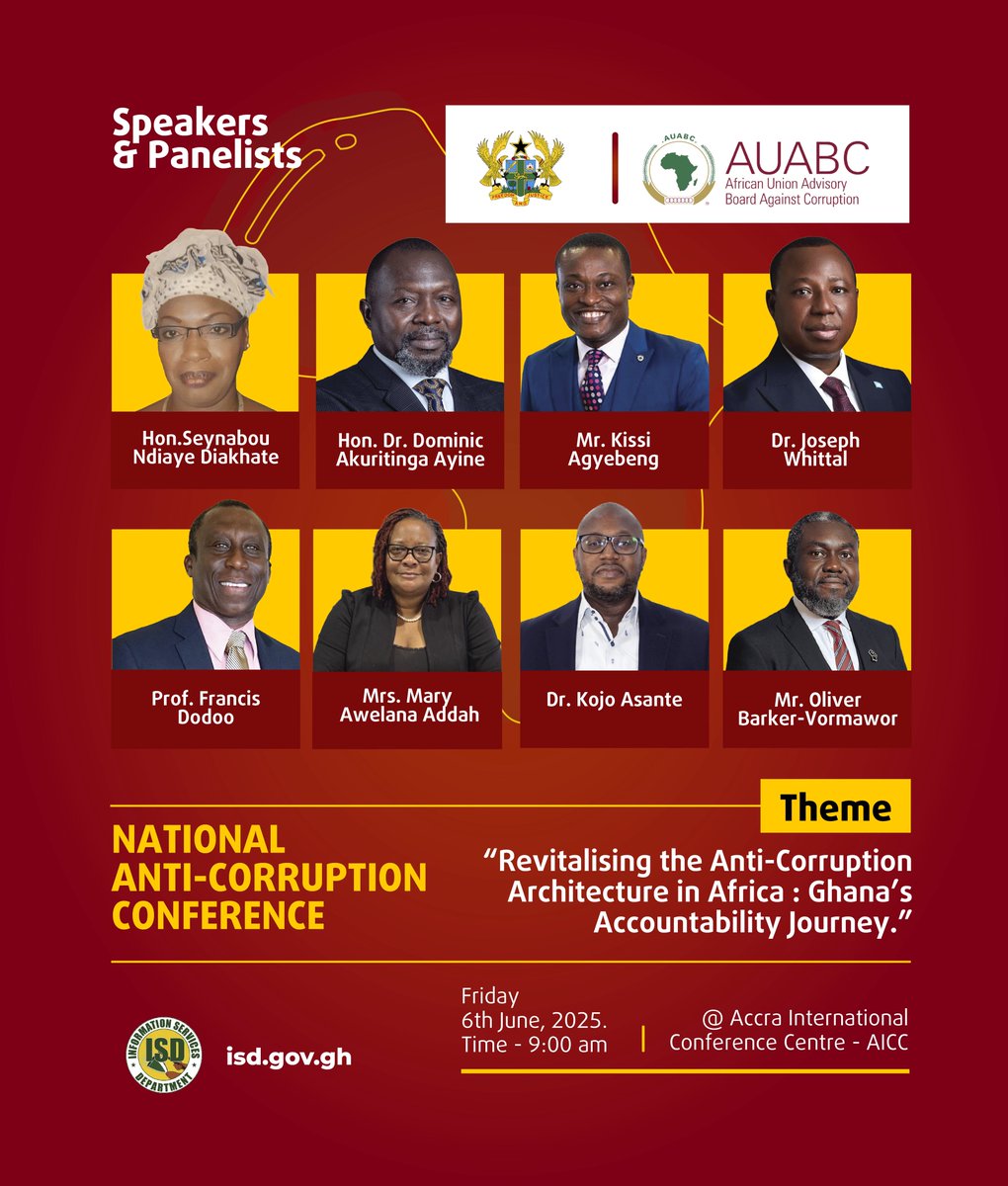 Join distinguished experts and thought leaders on Friday, 6th June 2025, at the Accra International Conference Centre as we discuss “Revitalising the Anti-Corruption Architecture in Africa: Ghana’s Accountability Journey.”