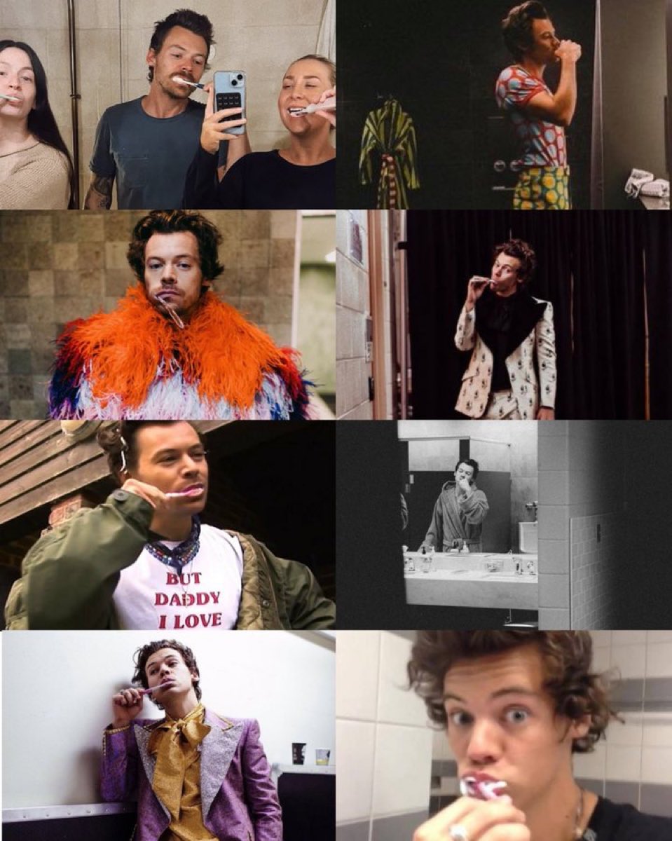 goldencharryy's tweet image. “he’s so hot” and it’s Harry Styles brushing his teeth 😩