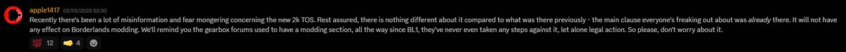 hugo__alb's tweet photo. @esposimi @Wario64 People are reviewbombing misinformation that was already there in the old EULA because a Youtuber posted about it, here's a post about a modder for the game. https://t.co/5tUkpnDnIy