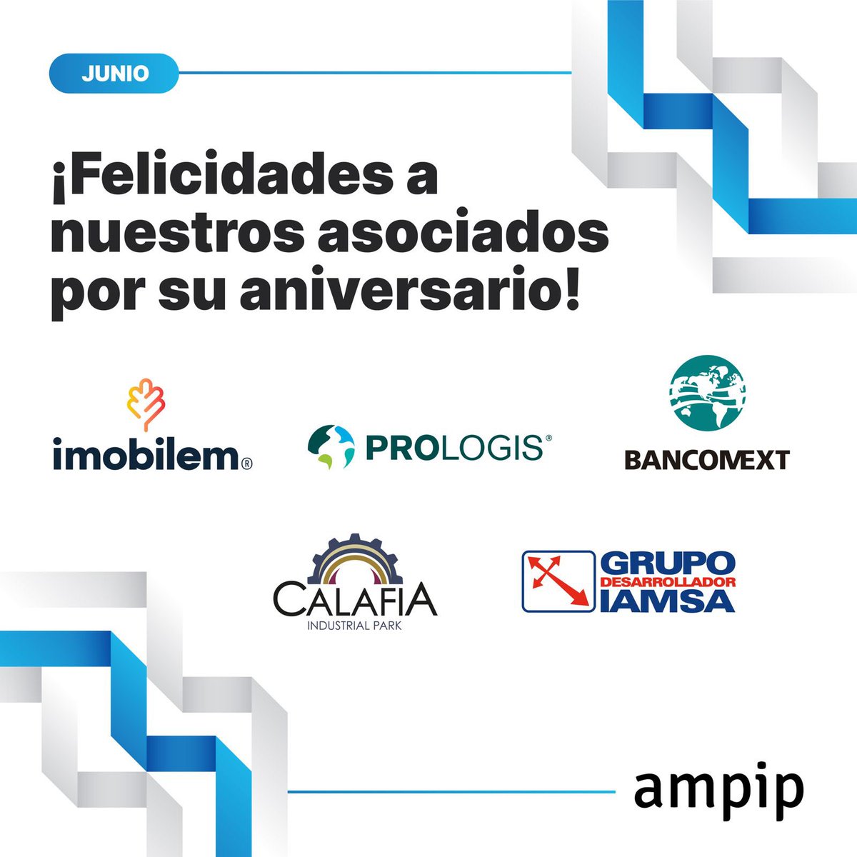 AMPIP Asociación Mexicana de Parques Industriales (@ampip) on Twitter photo Felicitamos a todos nuestros asociados que celebran su aniversario en el mes de junio.
<a href="/ClaudiaEstevesC/">Claudia Esteves Cano</a>
#parquesindustriales #parquesindustrialesampip #aniversarioasociados Felicitamos a todos nuestros asociados que celebran su aniversario en el mes de junio.
<a href="/ClaudiaEstevesC/">Claudia Esteves Cano</a>
#parquesindustriales #parquesindustrialesampip #aniversarioasociados