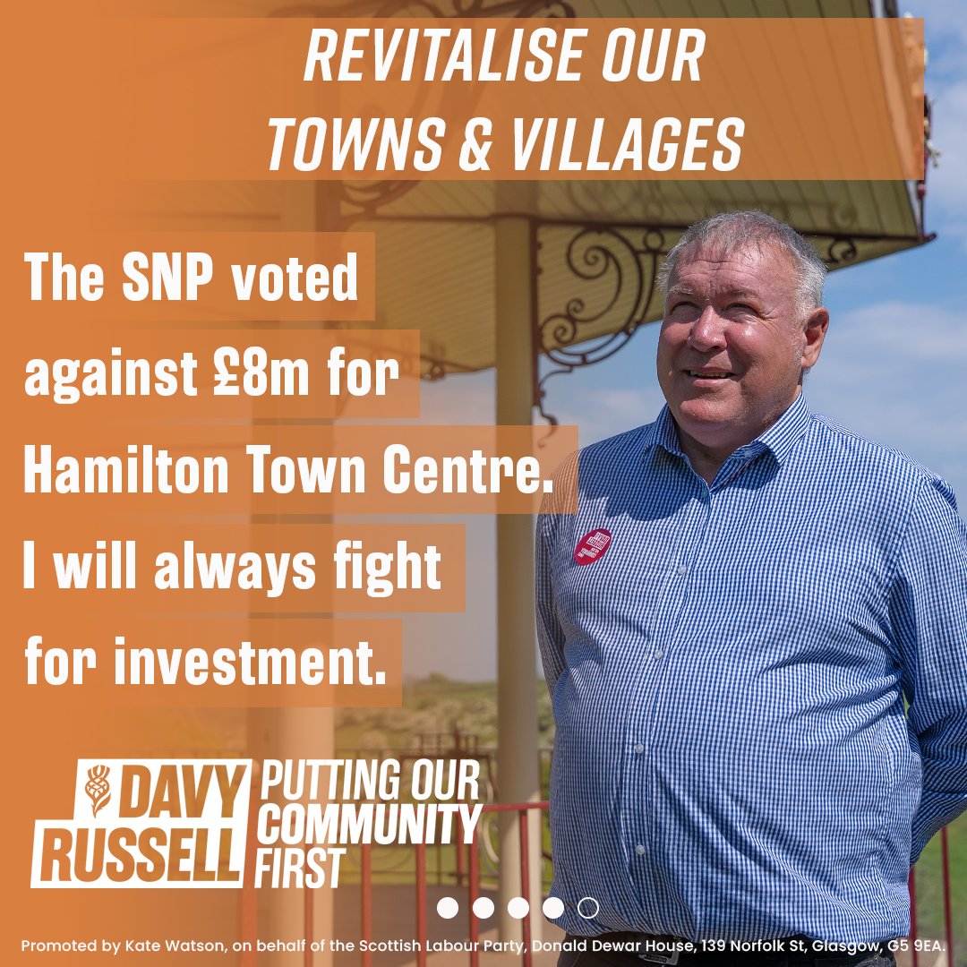 Davy Russell for Hamilton, Larkhall and Stonehouse (@davyrussell4hls) on Twitter photo Hamilton town centre deserves investment - not SNP chaos.
Today is your chance to vote for a local champion who will fight for this community.
Vote <a href="/ScottishLabour/">Scottish Labour</a>. Hamilton town centre deserves investment - not SNP chaos.
Today is your chance to vote for a local champion who will fight for this community.
Vote <a href="/ScottishLabour/">Scottish Labour</a>.