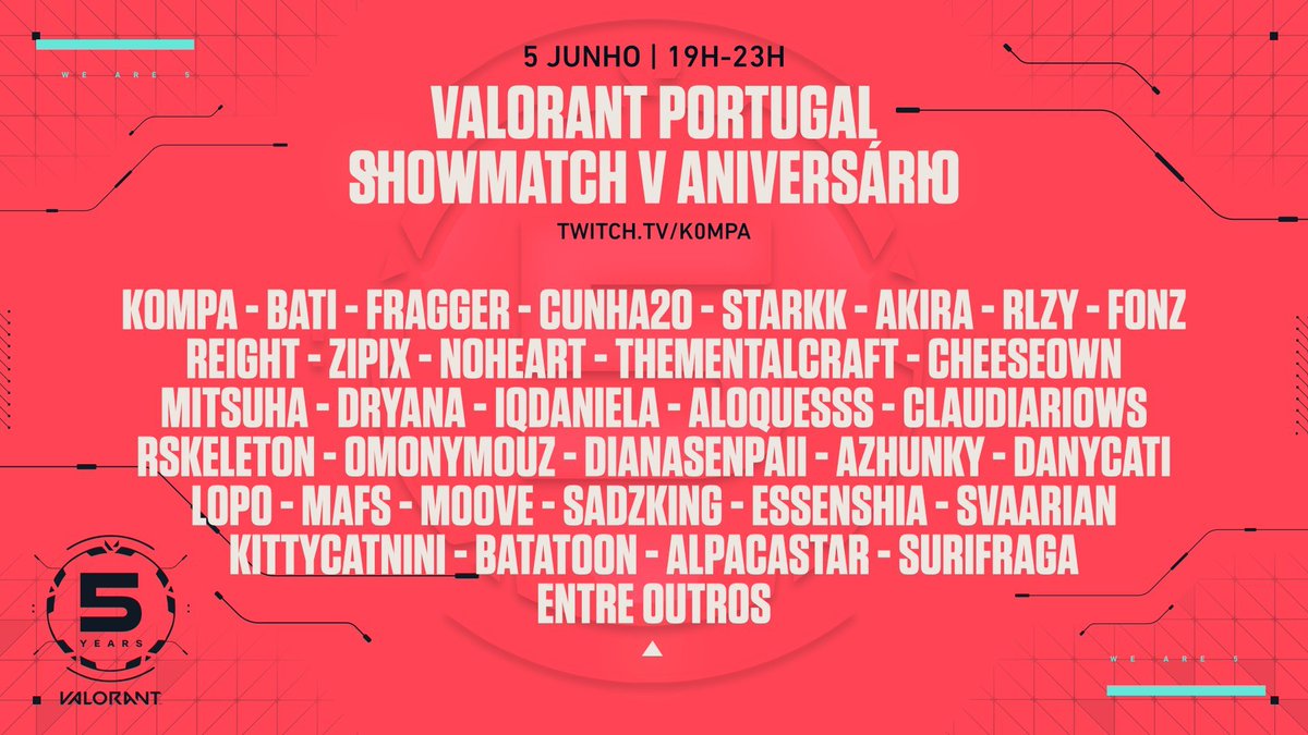 📢E ESTAMOS LIVE PARA O SHOWMATCH DO 5º ANIVERSÁRIO DO <a href="/VALORANT/">VALORANT</a> 

Vamos estar a fazer co-stream da stream do <a href="/k0mpafps/">Carlos Nunes</a> e às 21H temos o jogo da minha equipa!

Apareçam pelo link afixado nos comentários ⬇️

#SageOQueDeusQuiserFTW