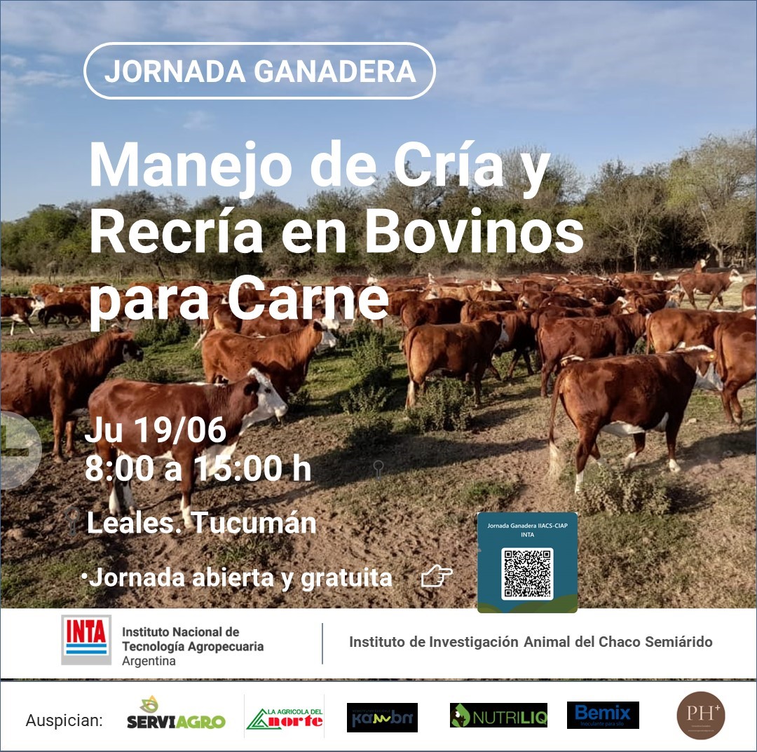 intaCIAP's tweet photo. 📢🐄Los invitamos a la jornada ganadera: "Manejo de cría y recría de bovinos para carne", en el Instituto de investigación Animal del Chaco Semiarido (#IIACS)
📆Jueves 19/06
⏰08:00 h. a 15:00 h.
📍Leales - Tucumán (INTA)
📝link de inscripción 👉 https://t.co/4eUzsPoua6 https://t.co/MD3MtQ6zBQ