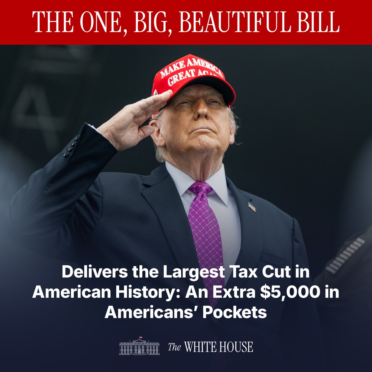 President Donald J. Trump’s One, Big, Beautiful Bill is the BEST chance in a generation to pass critical reforms for which Americans voted.

✅WIN: Delivers the LARGEST TAX CUT in AMERICAN HISTORY!