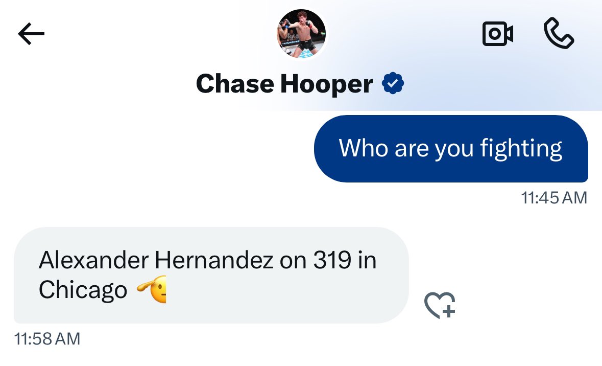McGregorRousey2's tweet photo. BREAKING:

Chase Hooper will be fighting Alexander Hernandez at UFC 319, per sources. https://t.co/EM7nf8e0BU