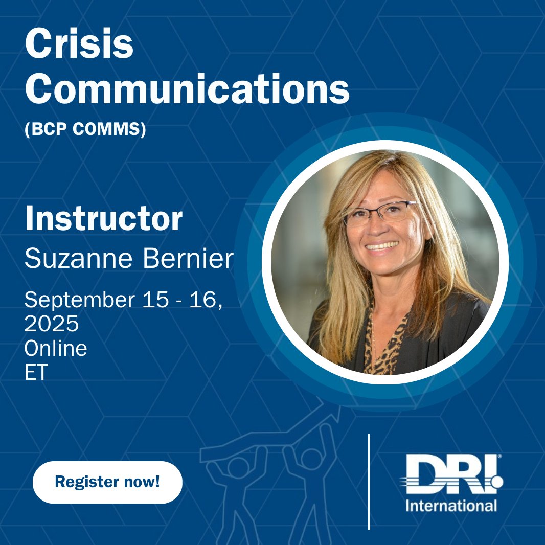 DRI_Intl's tweet image. Join our BCP Comms workshop on Sept 15-16, 2025! Learn effective media communication during crises &amp;amp; get hands-on experience. Register now: drii.org/events/course/… #DRII #CrisisCommunications #BusinessContinuity