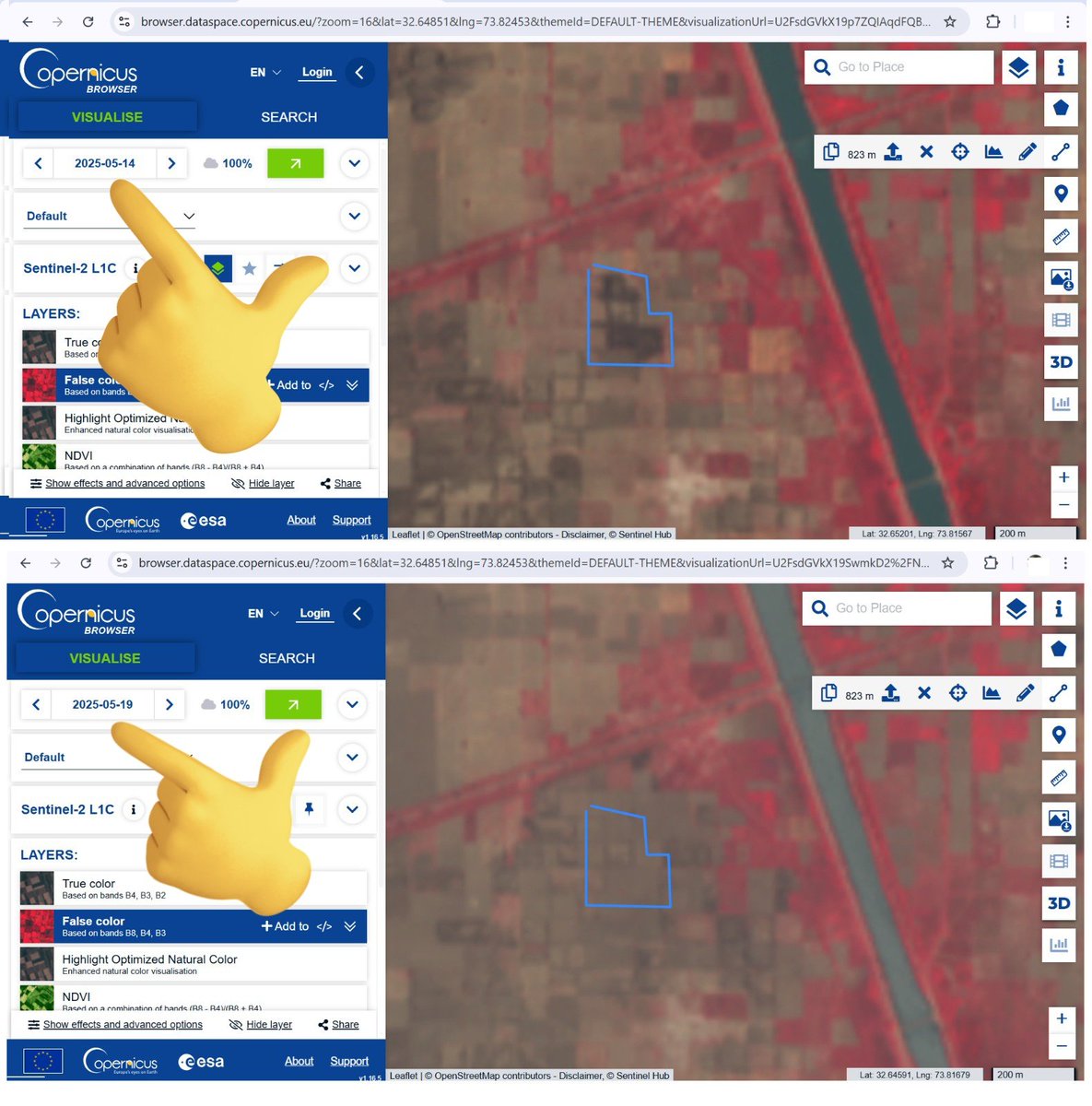 DfIlite's tweet photo. Dinga Crash site, GPS coordinates 32°38'59.07"N 73°49'23.57"E. 14th May 2025 & 19th May 2025, pictures show complete change. All traces of site just vanished which means it's important crash site. #Saab2000 #AWAC shot down.
#OperationSindoor
High resolution picture needed. https://t.co/f3BGh9c2Kx