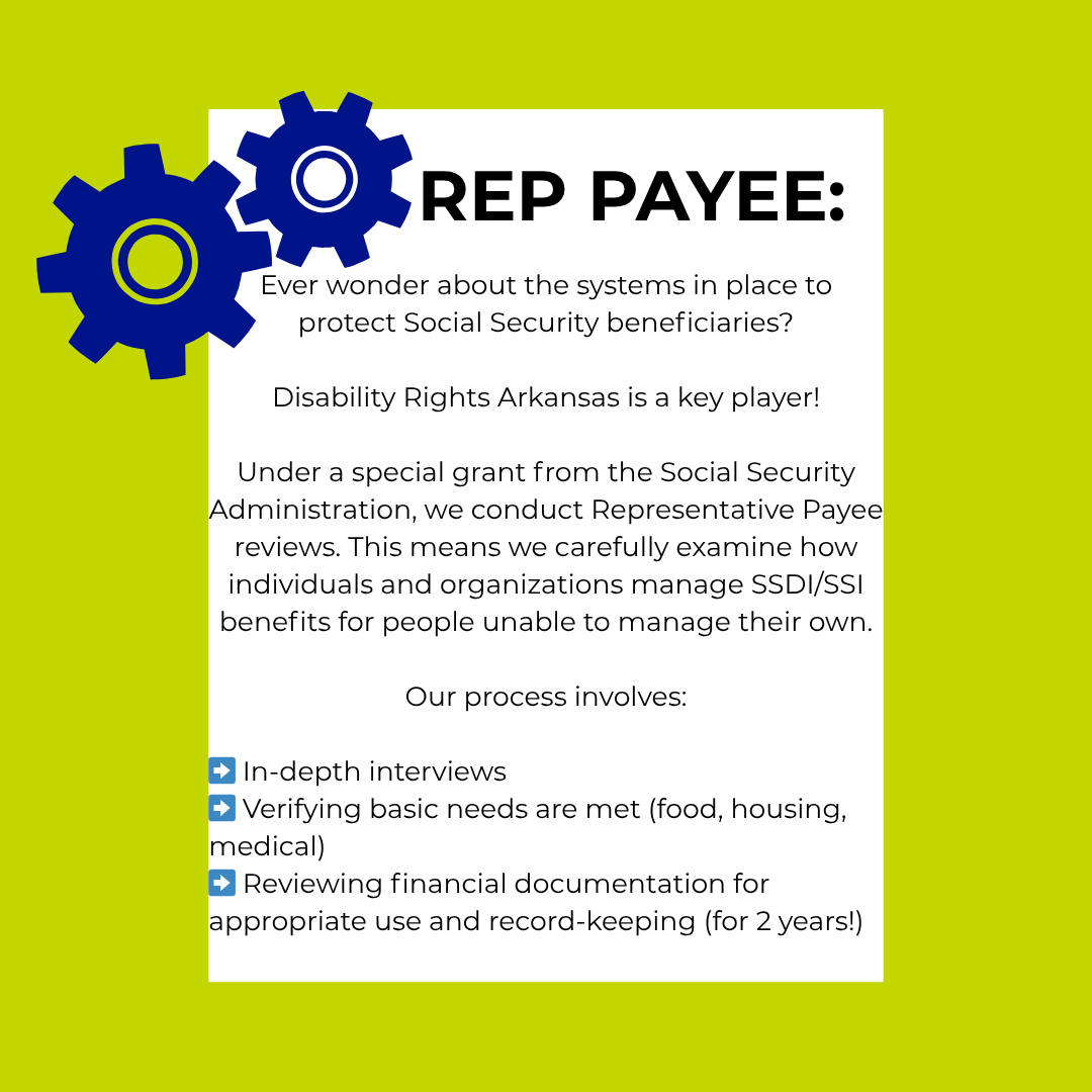 DRArkansas's tweet image. This rigorous oversight ensures benefits are managed appropriately, supporting the well-being and dignity of beneficiaries. Learn more about this crucial protective service: disabilityrightsar.org/funding/

 #SSDI #SSI #RepPayeeReview #BeneficiaryWellbeing