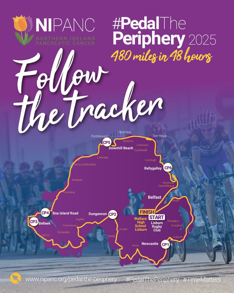 NIPANC_'s tweet photo. 🚴‍♀️💜 Pedal The Periphery 2025 kicks off tomorrow from Lisburn Rugby Club at 1pm

200+ cyclists. 21 teams. 480 miles in 48 hours — all to raise awareness of pancreatic cancer.

Follow the purple wave LIVE:
🔗 https://t.co/GJCEOrOJIM

#PTP2025 #PancreaticCancer #TeamNIPANC https://t.co/nGx91sYKgm