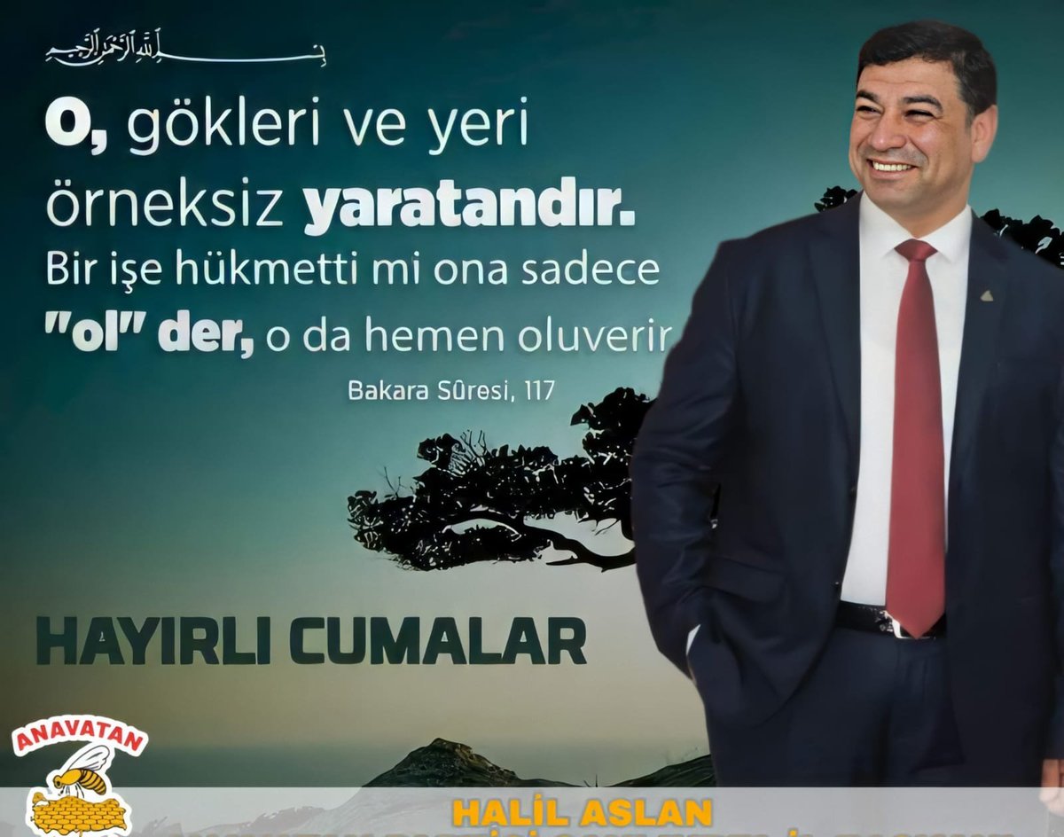 Hayırlı Cumalar! O, gökleri ve yeri örneksiz yaratan Allah’tır. Bir işin olmasını istedi mi, ona sadece "Ol" der ve o iş hemen oluverir.
(Bakara Suresi, 117)
Anavatan Partisi <a href="/icelebiresmi/">İBRAHİM ÇELEBİ</a> <a href="/sanliurfabld/">Şanlıurfa Büyükşehir 🇹🇷</a> <a href="/ibrahimeyyupogl/">Av.İbrahim EYYÜPOĞLU</a> <a href="/sanliurfasanli/">Şanlıurfa Şanlıurfa</a>