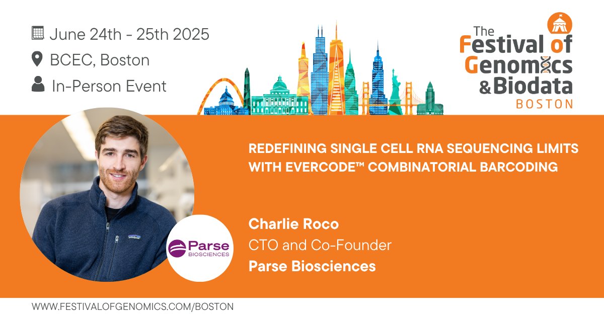 Front Line Genomics (@flgenomics) on Twitter photo Interested in #singlecell RNA sequencing? Don’t miss this talk by <a href="/CharlieRoco/">Charlie Roco</a> (CTO and Co-Founder, <a href="/ParseBio/">Parse Biosciences</a>) at The Festival of Genomics & Biodata, Boston. Register now: hubs.la/Q03qRG800 #FOGBoston Interested in #singlecell RNA sequencing? Don’t miss this talk by <a href="/CharlieRoco/">Charlie Roco</a> (CTO and Co-Founder, <a href="/ParseBio/">Parse Biosciences</a>) at The Festival of Genomics & Biodata, Boston. Register now: hubs.la/Q03qRG800 #FOGBoston