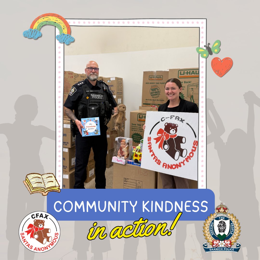 A huge thank you to the Saanich Police Department for helping us get our boxes of comfort toys to children in our community facing difficult times. These toys are off to do what they do best: bring smiles, ease worries, and offer a little comfort when it matters most. 🧸💙