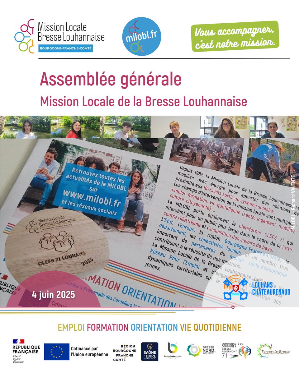 jeunesmilobl's tweet photo. Agréable et important moment associatif pour la Mission locale de la Bresse Louhannaise ce mercredi 4 juin 2025 au Palace Pierre Provence à Louhans.
https://t.co/OWYmC9m0kg https://t.co/2DSoAiY50H