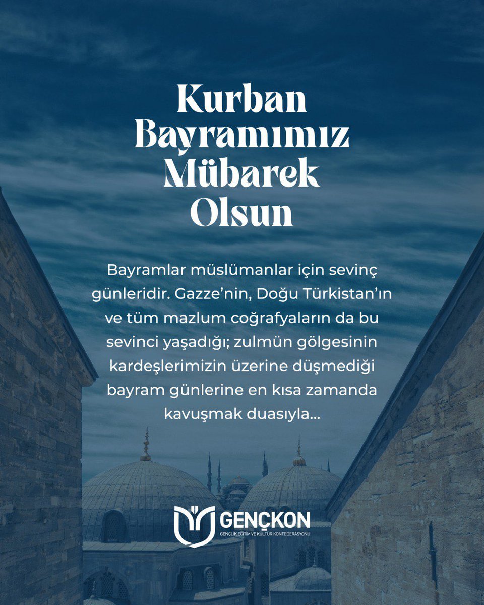 Bayramlar müslümanlar için sevinç günleridir. Gazze’nin, Doğu Türkistan’ın ve tüm mazlum coğrafyaların da bu sevinci yaşadığı; zulmün gölgesinin kardeşlerimizin üzerine düşmediği bayram günlerine en kısa zamanda kavuşmak duasıyla…  

Kurban Bayramımız Mübarek Olsun