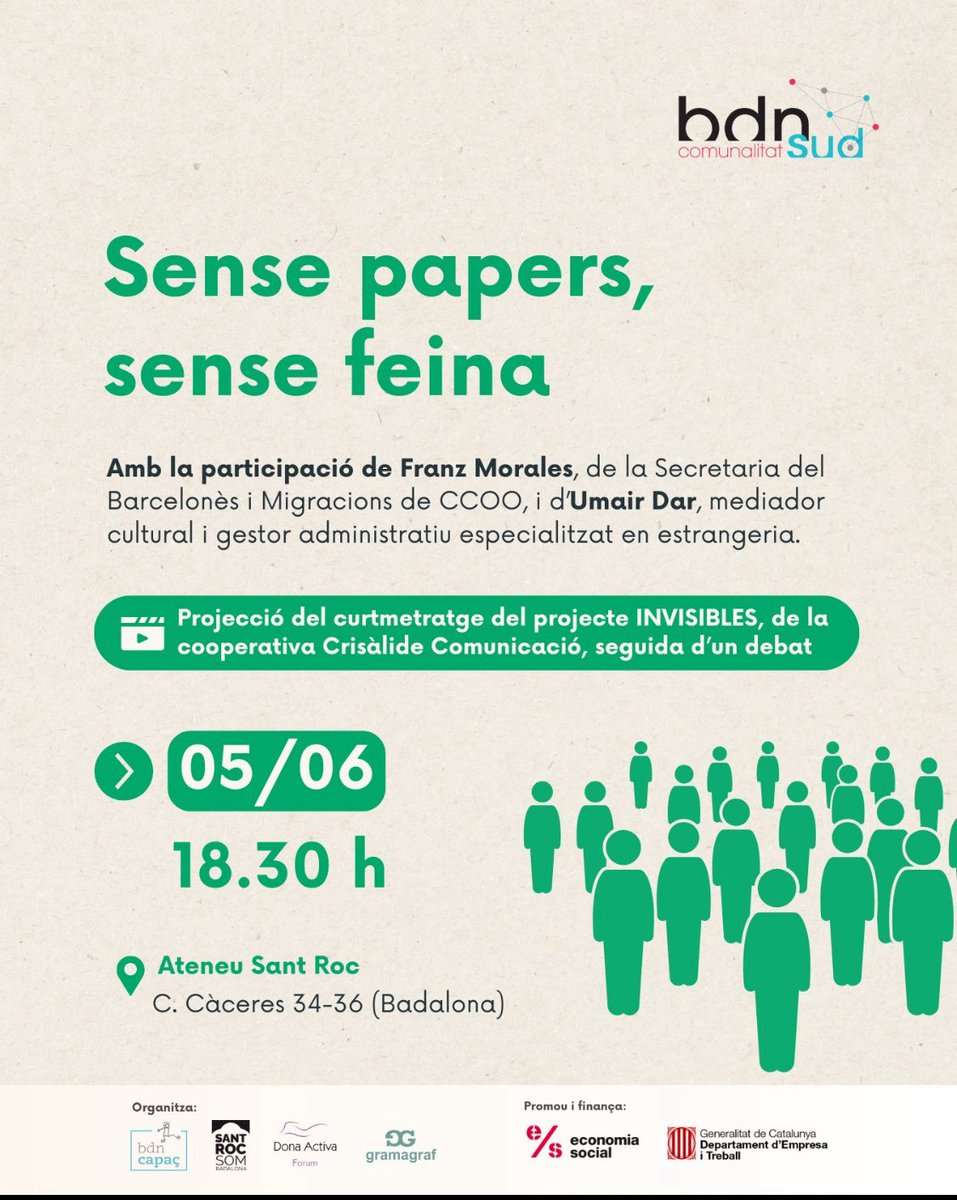 avui estem participant en Badalona a la xerrada “sense papers sense feina”, parlant de com regularitzar i incorporar al mercat de treball les persones migrants <a href="/ccoocatalunya/">CCOO de Catalunya</a>