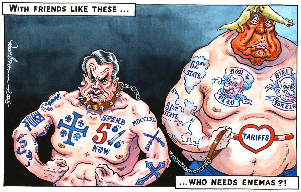 Cartoon4sale's tweet photo. Dave Brown  @DaveBrownToons @Independent on #PeteHegseth #Trump #NATO #DefenceSpending #FivePercent #RussiaUkraineWar #IsraelGazaWar #GazaGenocide #Tariffs #TrumpTariffs #TrumpIsUnfitForOffice  – political cartoon gallery in London https://t.co/dePcTdovuE https://t.co/desqHehVJ6