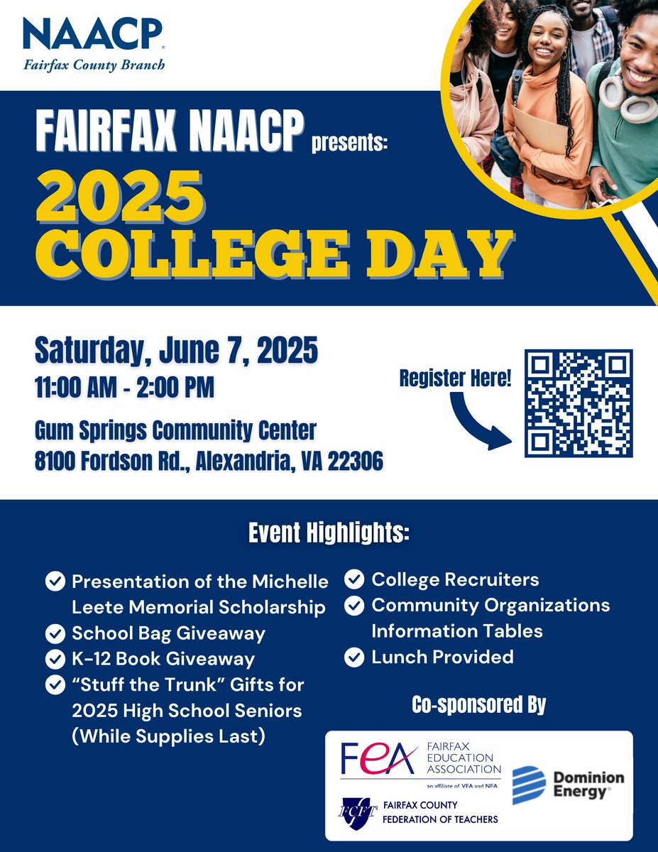 Fairfax County Federation of Teachers (@fcftunion) on Twitter photo Join <a href="/FairfaxNAACP/">Fairfax County NAACP</a> this Saturday for the 2025 College Day. We'll be attending and passing out some free books for kids and teens! Stop by the FCFT table! Join <a href="/FairfaxNAACP/">Fairfax County NAACP</a> this Saturday for the 2025 College Day. We'll be attending and passing out some free books for kids and teens! Stop by the FCFT table!
