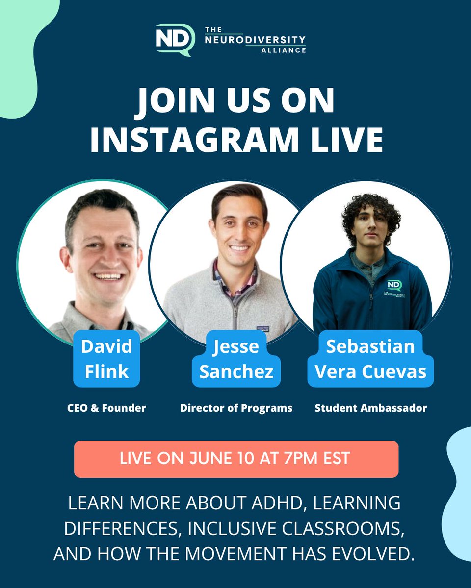 Give Day is June 10—AND the start of Neurodiversity Pride Week. We’re raising $54K to support student-led programs—and every dollar is matched!

Join us LIVE on IG:
12 PM ET – Lydia + Lily
7 PM ET – Jesse, Dave Flink + more

#GiveDay2025 #NDPrideWeek #TheNDAlliance