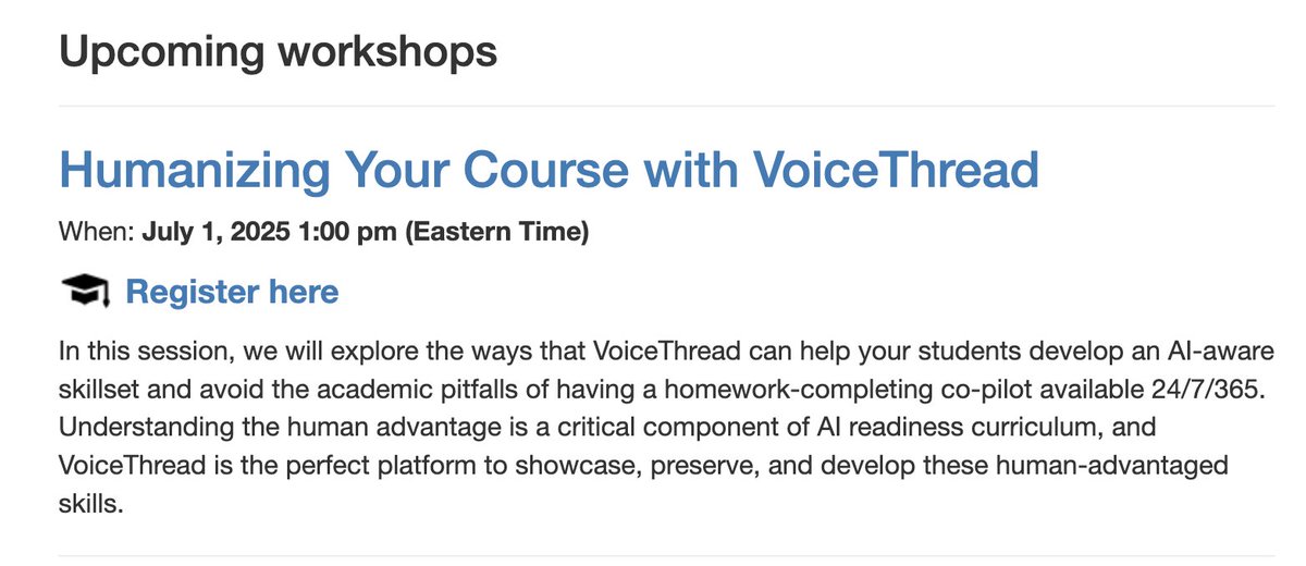 Join us in July for our free workshop: Humanizing Your Course with VoiceThread voicethread.com/workshops