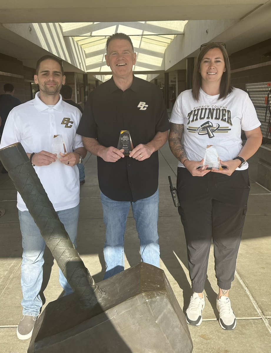 Shoutout to our amazing BC staff who were recognized for their outstanding achievements this year! 
⚡️🏆⚡️
Classified of the Year: Kevin Aguiar
Certificated of the Year: Ken Hanf
Admin of the Year: Cynthia Stanford
#BuhachPride