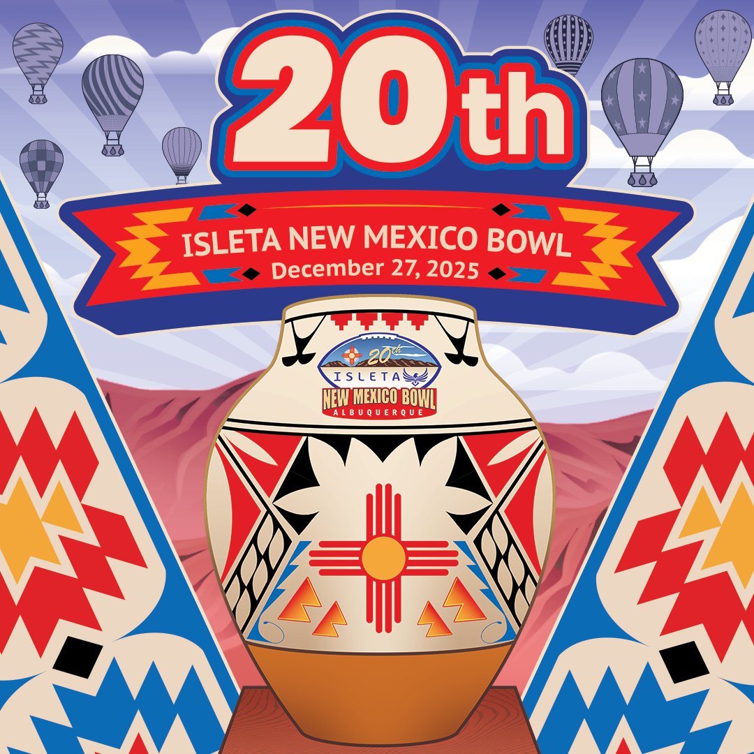 SAVE THE DATE!🗓 The Isleta New Mexico Bowl is coming this December, and we are celebrating our 20th Anniversary!

📍: Albuquerque, NM
🗓: Saturday, December 27th
⏰: 3:45 p.m. MT / 5:45 p.m. ET
📺: ESPN
🏟: University Stadium

#IsletaNewMexicoBowl #BowlSeason #ESPNEvents