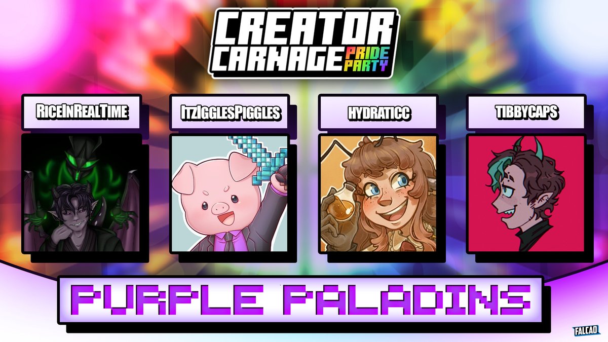 CreatorCarnage_'s tweet image. Introducing the Purple Paladins!
@RiceInRealTime @ItzIgglePiggles @hydraticc @tibbycaps_
Watch them create carnage on Sunday 15th June at 3pm EST / 8pm BST!
