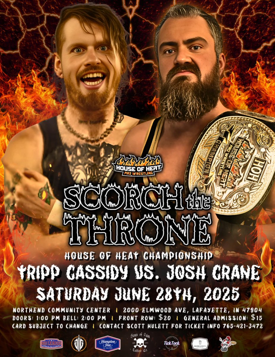 🚨MAIN EVENT ANNOUNCEMENT🚨

Due to the horrific actions displayed by <a href="/JCrane317/">Josh Crane ジョシュ・クレイン</a>  <a href="/TrippCassidy/">TRPCSDYx闇</a> has requested to be Josh Crane's first title defense. Josh Crane will defend the House of Heat Pro Wrestling heavyweight championship against Tripp Cassidy in the main event!