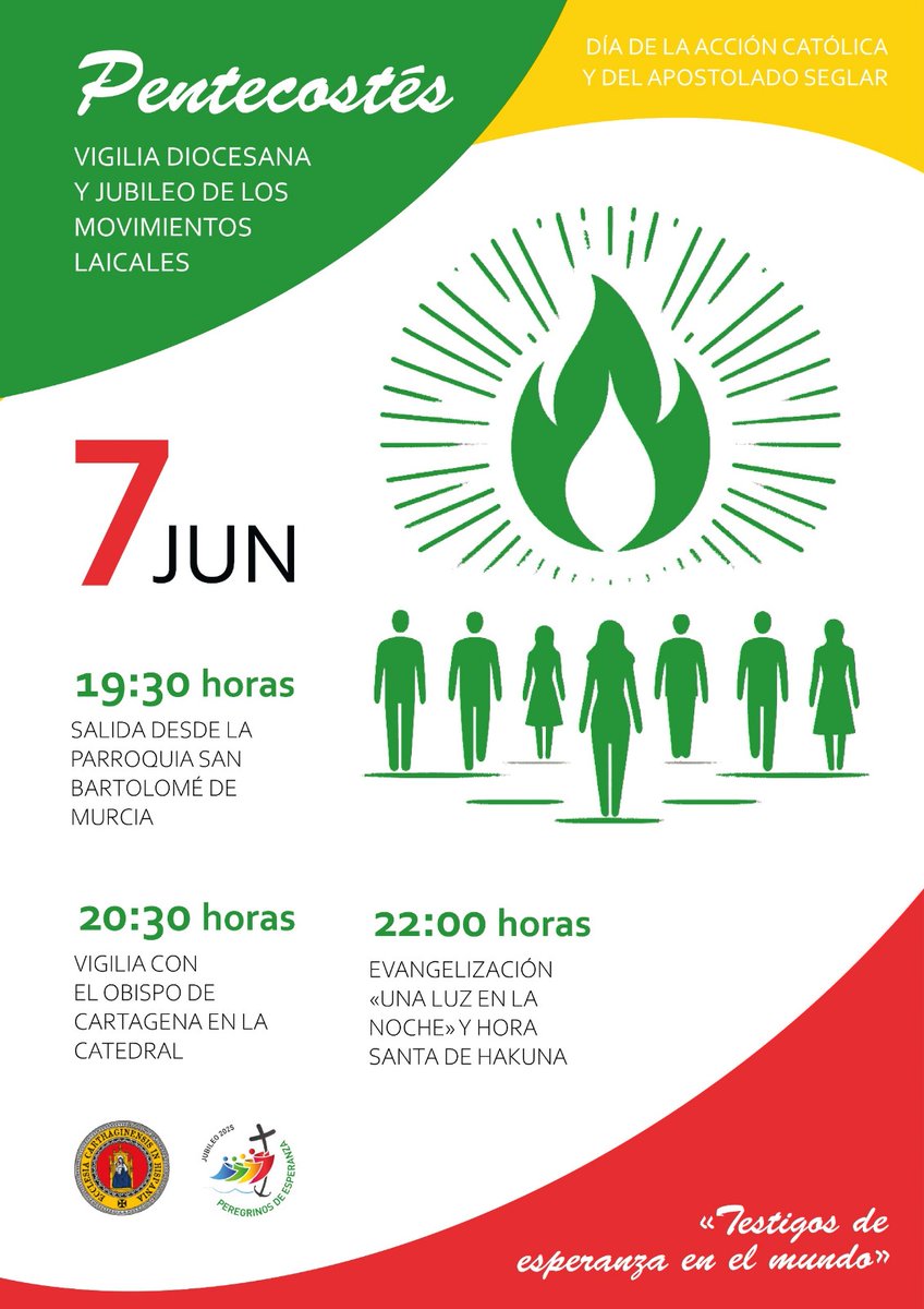 Este próximo sábado 7 de junio estaremos animando la Vigilia diocesana de Pentecostés, en la catedral de Murcia. ¿Te lo vas a perder?