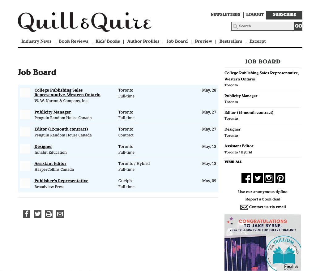 quillandquire (@quillandquire) on Twitter photo On the Q&Q Job Board:
• College Publishing Sales Representative, Western Ontario <a href="/wwnorton/">W. W. Norton & Company</a>
• Publicity Manager <a href="/PenguinRandomCA/">PenguinRandomHouseCA</a>
• Editor (12-month contract) <a href="/randomhouseca/">Random House Canada</a>
For more details: bit.ly/48CrXpc On the Q&Q Job Board:
• College Publishing Sales Representative, Western Ontario <a href="/wwnorton/">W. W. Norton & Company</a>
• Publicity Manager <a href="/PenguinRandomCA/">PenguinRandomHouseCA</a>
• Editor (12-month contract) <a href="/randomhouseca/">Random House Canada</a>
For more details: bit.ly/48CrXpc