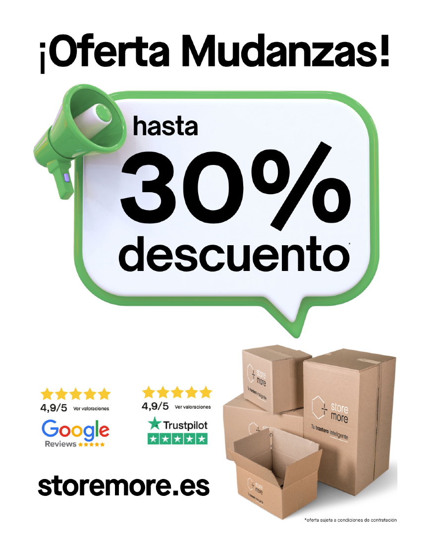 Haz tu mudanza sin estrés y al mejor precio 🏡✨
¡Hasta un 30% de descuento en nuestro servicio de mudanzas! 📦🔝
Deja que los expertos de Storemore se encarguen de todo 🚚💪
¿Listo para dar el paso? 👉
Tu mudanza, más fácil y económica que nunca. 💚