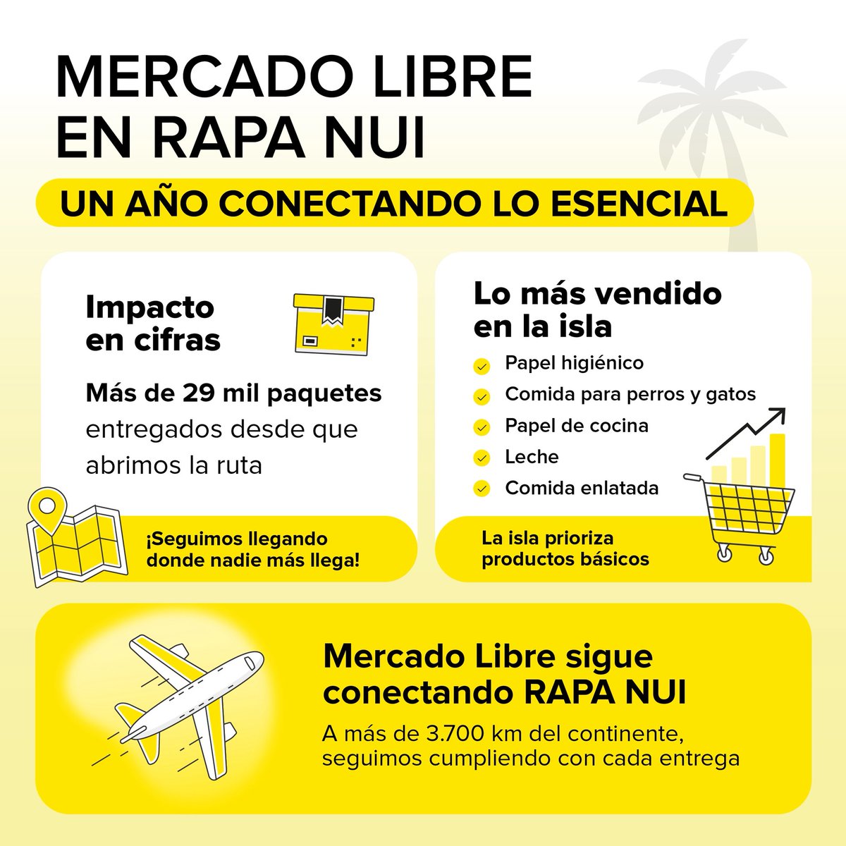 Hace un año anunciamos nuestra llegada a Rapa Nui. Hoy, compartimos algunos datos del impacto logrado 🌺📦💛