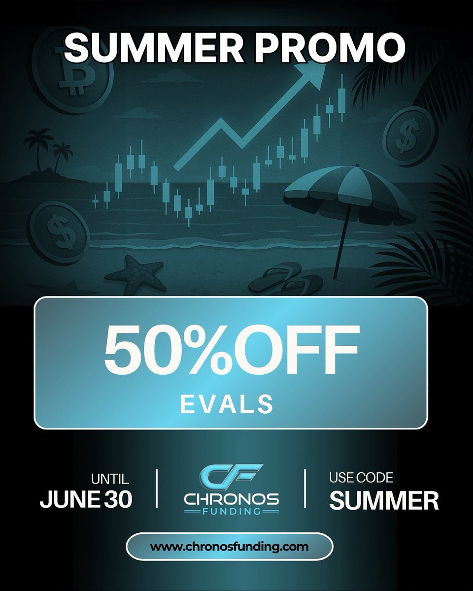 ChronosFunding's tweet image. The heat is on and so is the deal! Get 50% OFF all evals with code SUMMER — now through June 30! Don’t miss your shot to get funded this summer.

🌐 chronosfunding.com
#SummerPromo #TradingDeals #GetFunded #ChronosFunding