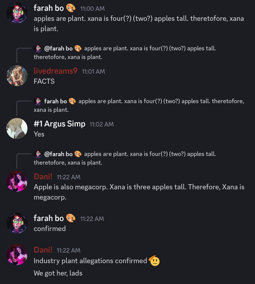The Discord has concluded that <a href="/xanaofficial_/">xana</a> is quite literally, an industry plant.