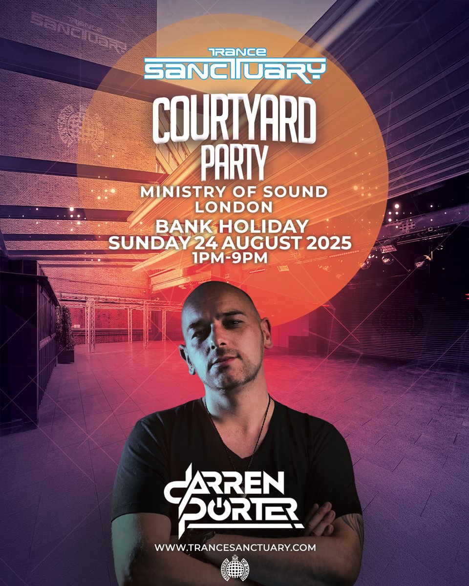 TRANCE SANCTUARY (@trancesanctuary) on Twitter photo On 24 August, <a href="/Darren_Porter/">Darren Porter</a> co-headlines our Summer Courtyard Party at Ministry of Sound in London!
We look forward to hearing Darren's driving uplifting sound on the August bank holiday.
For more event info visit trancesanctuary.com
#trance #trancefamily On 24 August, <a href="/Darren_Porter/">Darren Porter</a> co-headlines our Summer Courtyard Party at Ministry of Sound in London!
We look forward to hearing Darren's driving uplifting sound on the August bank holiday.
For more event info visit trancesanctuary.com
#trance #trancefamily