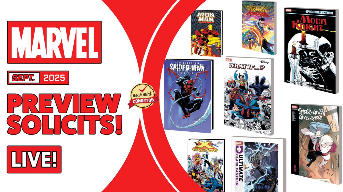 Near Mint Condition (@nearmintcon) on Twitter photo Get ready, Minties!
Omar is going LIVE! at 2:30PM EST to showcase the Marvel Preview Solicits for September 2025!
And he’s not alone!
The panel:
<a href="/CrushingComics/">Crushing Comics</a>
@Bragadosha
<a href="/KodyCollect/">KodyCollects</a>
& LARS!
Join the chat: Get ready, Minties!
Omar is going LIVE! at 2:30PM EST to showcase the Marvel Preview Solicits for September 2025!
And he’s not alone!
The panel:
<a href="/CrushingComics/">Crushing Comics</a>
@Bragadosha
<a href="/KodyCollect/">KodyCollects</a>
& LARS!
Join the chat: