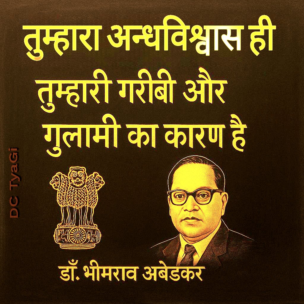 तुम्हारा अंधविश्वास ही तुम्हारी गरीबी और गुलामी का कारण है, 
~डॉ भीमराव अंबेडकर 
#जयभीम