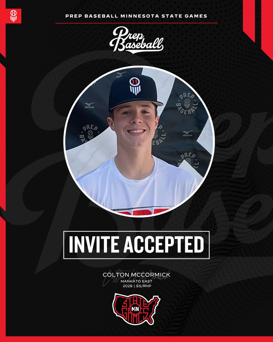 Prep Baseball Minnesota (@prepbaseballmn) on Twitter photo 𝗠𝗶𝗻𝗻𝗲𝘀𝗼𝘁𝗮 𝗦𝘁𝗮𝘁𝗲 𝗚𝗮𝗺𝗲𝘀: 𝘐𝘯𝘷𝘪𝘵𝘦 𝘈𝘤𝘤𝘦𝘱𝘵𝘦𝘥 ✅
Colton McCormick | <a href="/Coltonmccor2028/">Colton McCormick</a>
ℹ️ 2028, SS/RHP, Mankato East
👤 loom.ly/etRRrFA
𝘙𝘦𝘲𝘶𝘦𝘴𝘵 𝘺𝘰𝘶𝘳 𝘪𝘯𝘷𝘪𝘵𝘦 ➡️ loom.ly/FeSkSr0 𝗠𝗶𝗻𝗻𝗲𝘀𝗼𝘁𝗮 𝗦𝘁𝗮𝘁𝗲 𝗚𝗮𝗺𝗲𝘀: 𝘐𝘯𝘷𝘪𝘵𝘦 𝘈𝘤𝘤𝘦𝘱𝘵𝘦𝘥 ✅
Colton McCormick | <a href="/Coltonmccor2028/">Colton McCormick</a>
ℹ️ 2028, SS/RHP, Mankato East
👤 loom.ly/etRRrFA
𝘙𝘦𝘲𝘶𝘦𝘴𝘵 𝘺𝘰𝘶𝘳 𝘪𝘯𝘷𝘪𝘵𝘦 ➡️ loom.ly/FeSkSr0