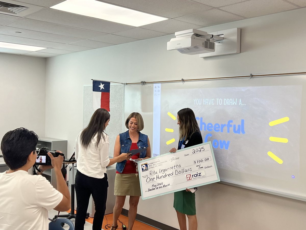 Today was the last day of school and what a wonderful way to start my summer break. <a href="/KTSMtv/">KTSM 9 News</a> and <a href="/raiz_us/">Raiz Federal Credit Union</a> stopped by to honor me as Teacher of the Month. What an amazing honor! 🫶🏼 Grateful for my students, my school, and this amazing community. 💙🍎 <a href="/Eastlake_Middle/">Gabriela Elliott</a>