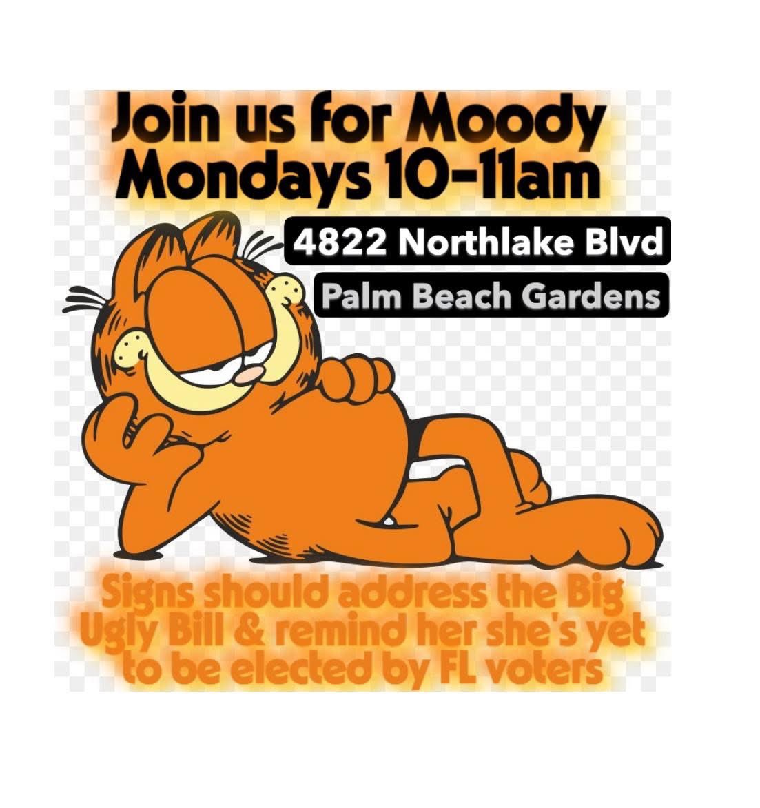 Show up to protest the Big Ugly Bill and Ashley Moody! Every Monday from 10-11am in PBG.