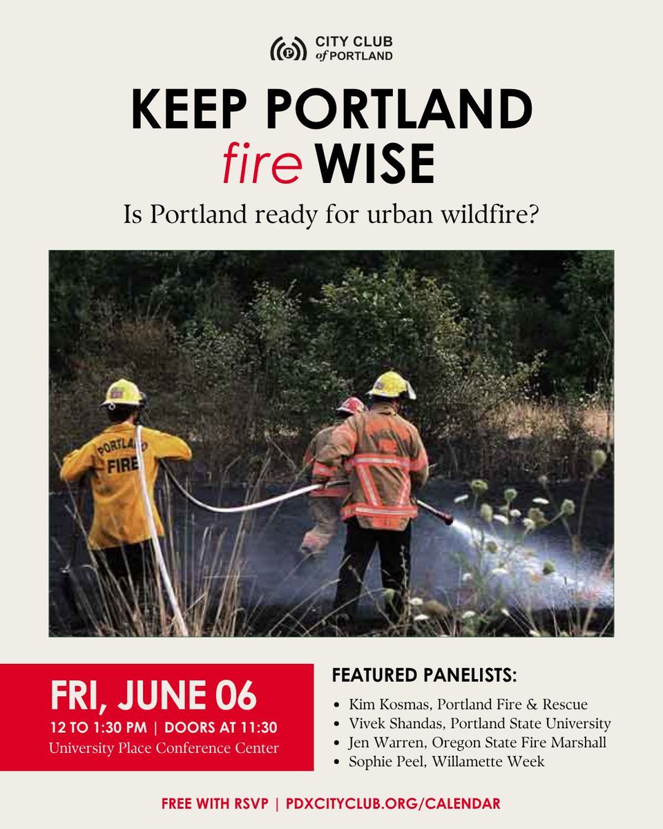 CAPA's founder Vivek Shandas is speaking Friday, June 6th (tomorrow) 12-1:30p alongside Kim Kosmas, (Portland Fire &amp; Rescue) and Jen Warren (Oregon State Fire Marshal) in conversation with Sophie Peel (Willamette Week). Register at buff.ly/cA3ZziV.