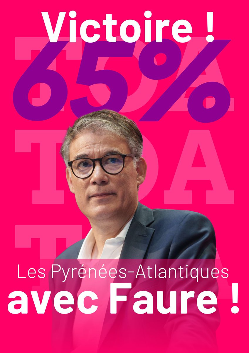 Les militants du <a href="/ps_fede64/">Parti Socialiste 64</a> ont placé <a href="/faureolivier/">Olivier Faure</a> largement en tête ce soir ! Les Pyrénées-Atlantiques sont résolument au cœur de la gauche !🌹