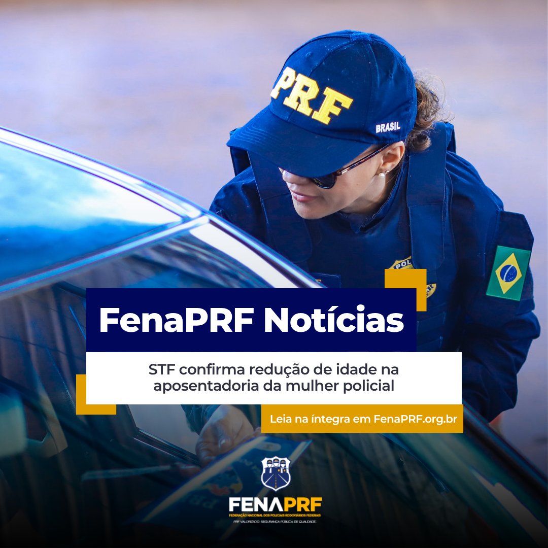 Em 7 de maio, foi publicado o acórdão proferido pelo Supremo Tribunal Federal na Ação Direta de Inconstitucionalidade nº 7727, que trata da redução de idade na aposentadoria da mulher policial. 

Saiba mais: fenaprf.org.br/novo/stf-confi…