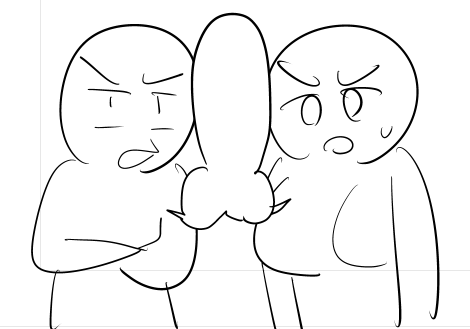 二人で同じセリフ言って語尾だけ違うみたいなやつやろうとしたらフキダシの形がちんぽになっちゃった 