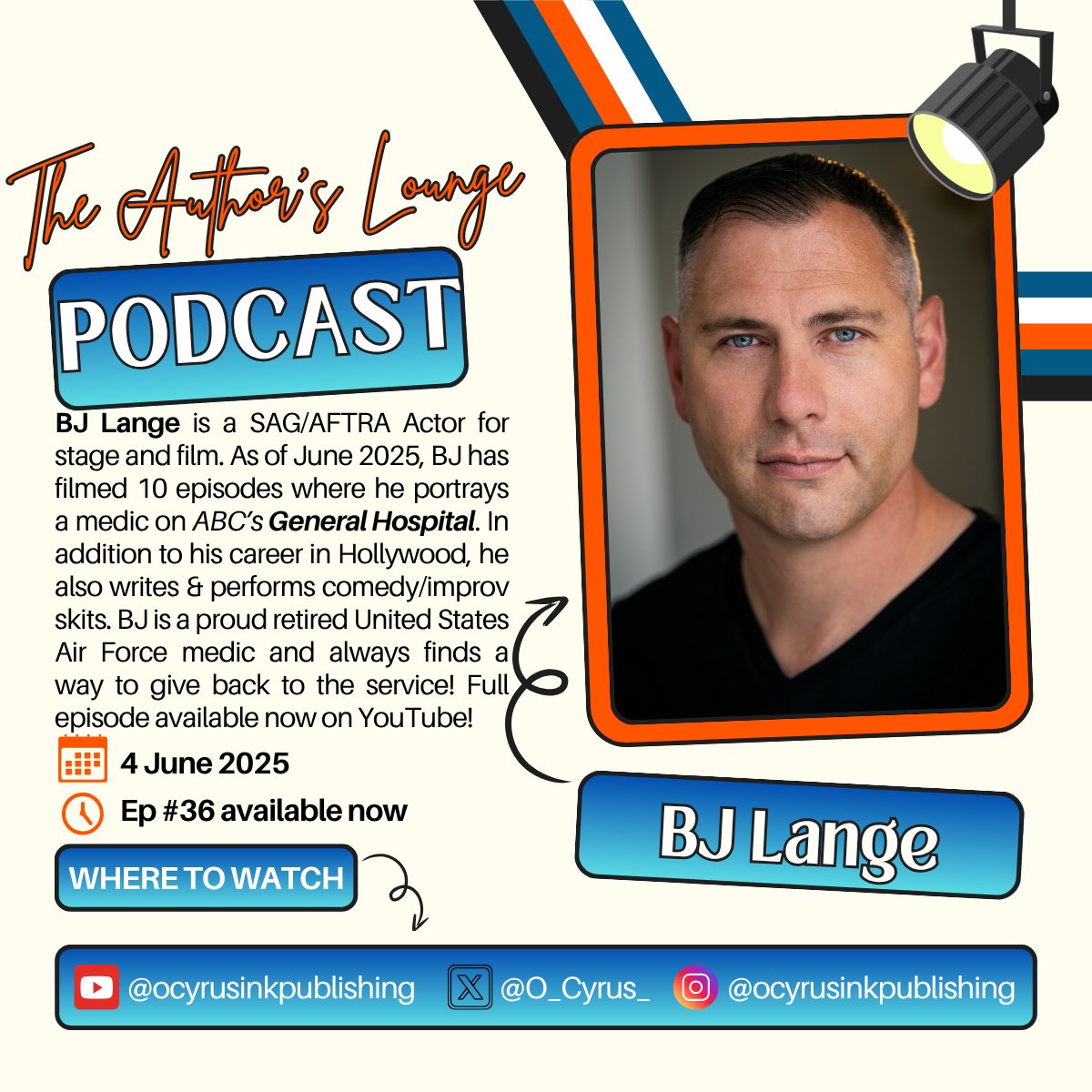 O’Cyrus | Author/Indie Publisher (@o_cyrus_) on Twitter photo Full episode available here:
youtu.be/1glYLXLO-HM?si…
<a href="/BjComedy/">BJ Lange, he/him</a> is a SAG/AFTRA Actor for stage and film. As of June 2025, BJ has filmed 10 episodes where he portrays a medic on ABC’s General Hospital. In addition to his career in Hollywood, he also writes & performs Full episode available here:
youtu.be/1glYLXLO-HM?si…
<a href="/BjComedy/">BJ Lange, he/him</a> is a SAG/AFTRA Actor for stage and film. As of June 2025, BJ has filmed 10 episodes where he portrays a medic on ABC’s General Hospital. In addition to his career in Hollywood, he also writes & performs