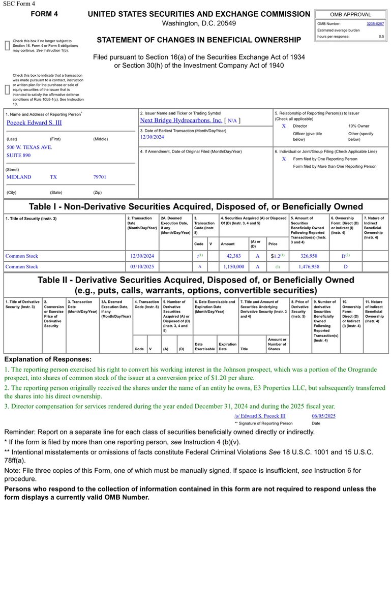 $MMTLP $NBH a handful of form 4 hit EDGAR today and yesterday showing that certain individuals acquired shares, those being Robert Cook, McCabe and Pocock Edwards. Looks like the earliest transactions took several months ago. Probably added a decent chunk to the bank account.