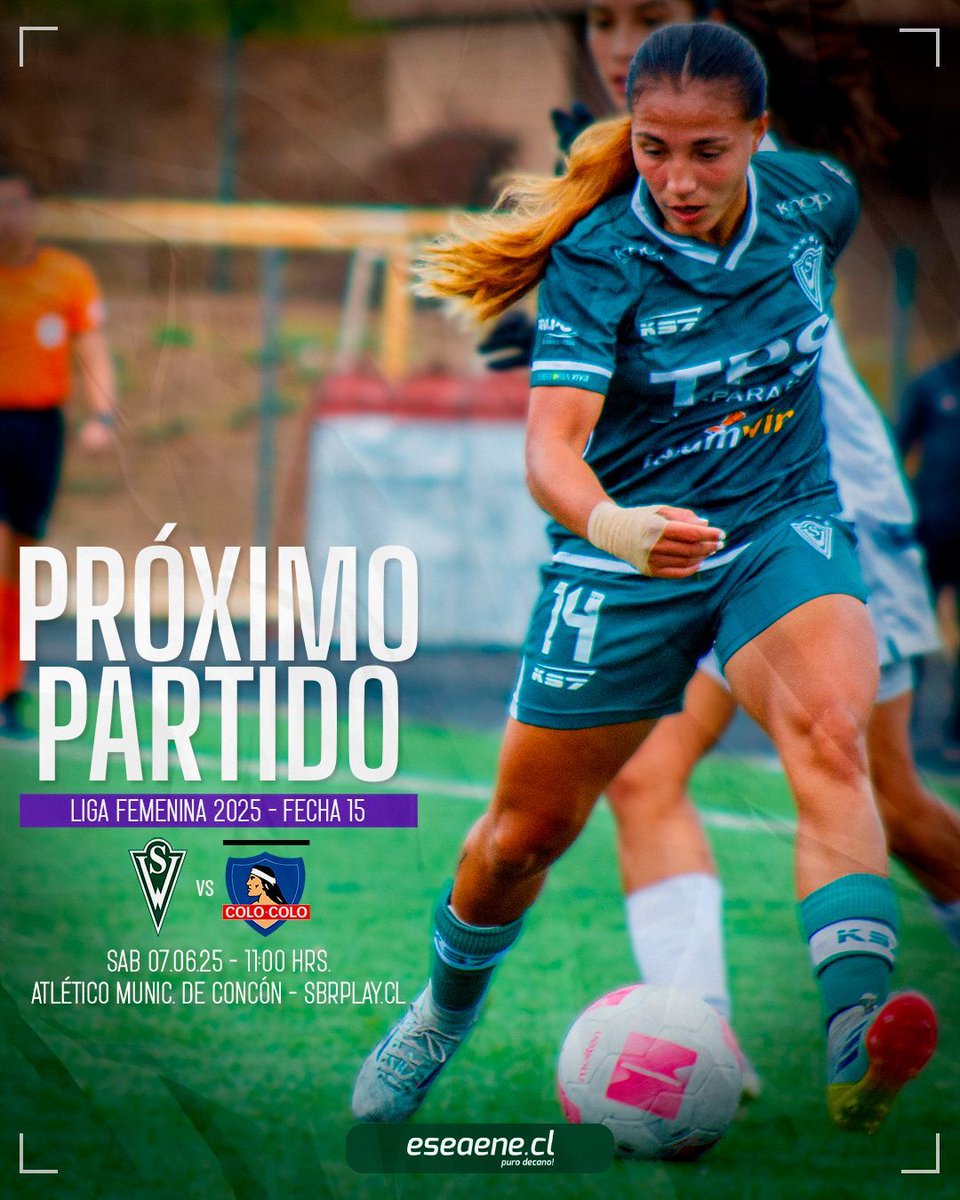eseaenecl's tweet photo. 🏆 Liga Femenina 2025 - Fecha 15.
🆚 Colo Colo.
📅 Sábado 07/06.
⌚️ 11 horas.
🏟 Atlético Municipal de Concón.
📡 SBR Play.
✅ Venta de entradas únicamente en: https://t.co/oPE8pb4pBD.
#WanderersFemenino #SWvsCC #SW2025 #VolveremoSW. https://t.co/dqgLoHjZU2