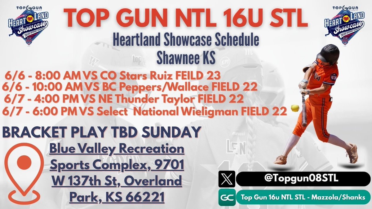 Macie Fleenor (@maciefleenor) on Twitter photo On the road headed to Overland Park, KS to pick up with the <a href="/TopGun08STL/">Top Gun 16U National STL</a> National team in the <a href="/TopGunEvents/">Top Gun Events</a> 2025 Heartland Showcase! Excited to play some ball tomorrow!! Let’s Goooo!!💙🧡🥎✈️ <a href="/TGA_Turner/">Top Gun National 18U</a> <a href="/DrRandiDavis/">Randi Davis Shanks</a> <a href="/BTurner_75/">Bob Turner</a> <a href="/LineDsoftball/">Line Drive Media</a> <a href="/TG_14_National/">Top Gun 14 National</a> On the road headed to Overland Park, KS to pick up with the <a href="/TopGun08STL/">Top Gun 16U National STL</a> National team in the <a href="/TopGunEvents/">Top Gun Events</a> 2025 Heartland Showcase! Excited to play some ball tomorrow!! Let’s Goooo!!💙🧡🥎✈️ <a href="/TGA_Turner/">Top Gun National 18U</a> <a href="/DrRandiDavis/">Randi Davis Shanks</a> <a href="/BTurner_75/">Bob Turner</a> <a href="/LineDsoftball/">Line Drive Media</a> <a href="/TG_14_National/">Top Gun 14 National</a>